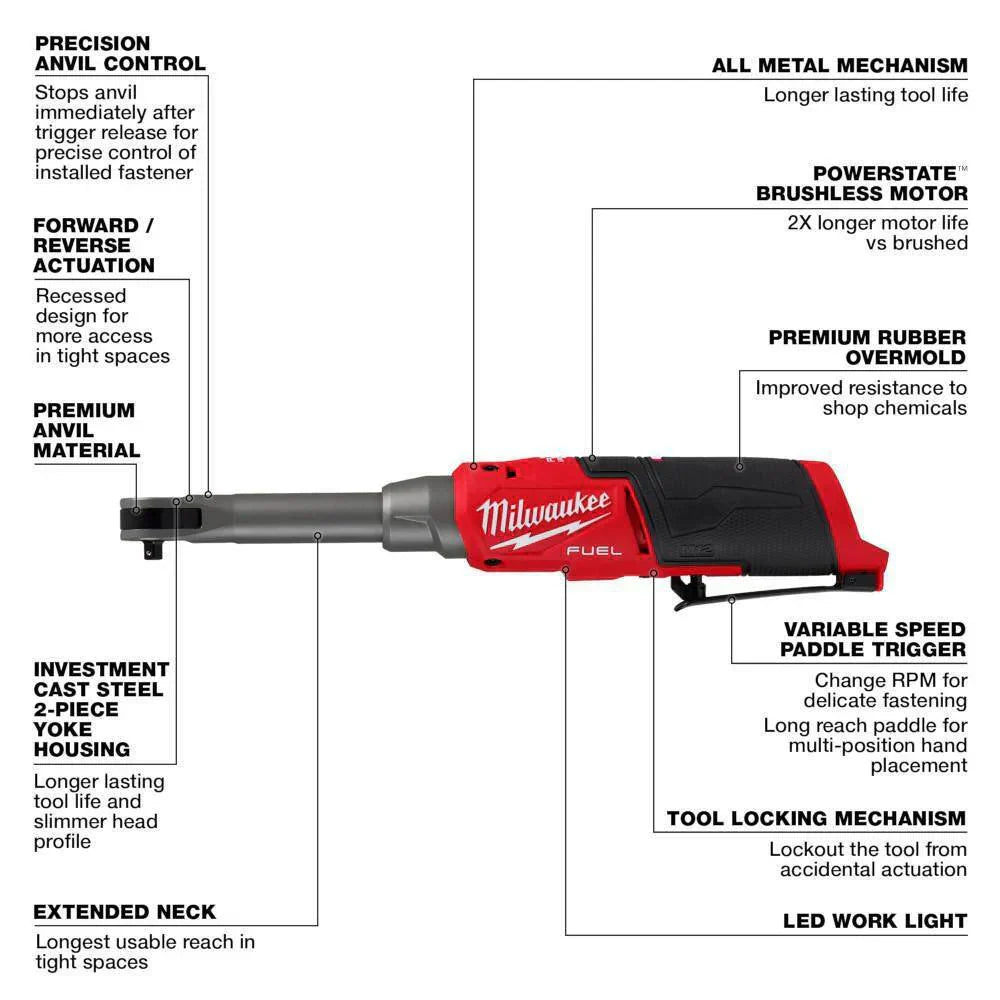 Cordless Ratchet - 2568-20-2569-20 M12 FUEL 12V Lithium-ion 1/4 in. Extended Reach High Speed Ratchet w/3/8 in. Extended Reach High Speed