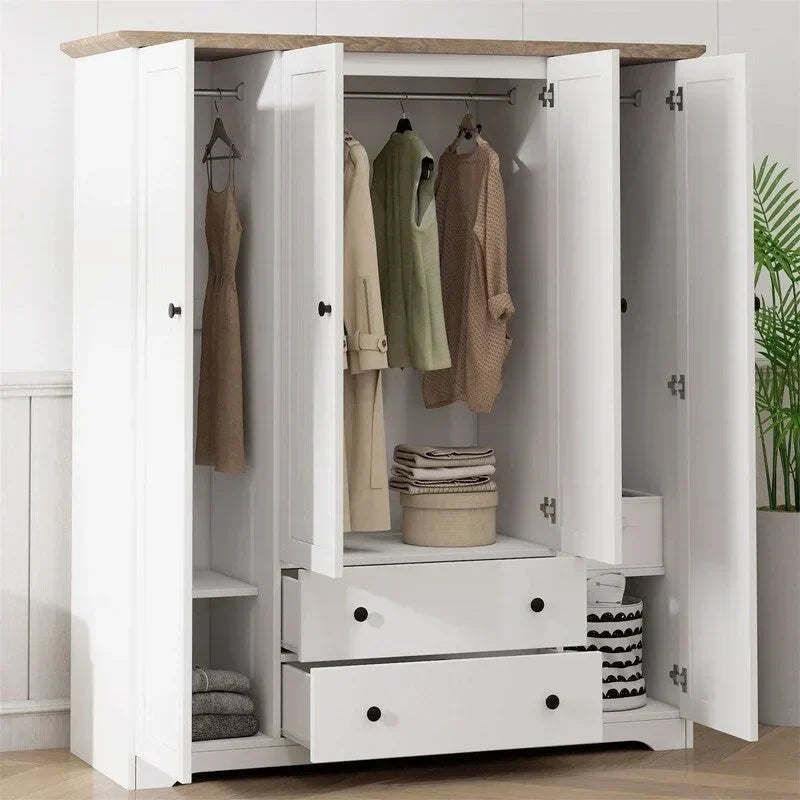 1787429713_BK1MbrrR Armoire - Wooden 4-Door, Closet with 2 Drawers - Hanging Rods, And Shelves, Stylish Bedroom Wardrobe Organizer