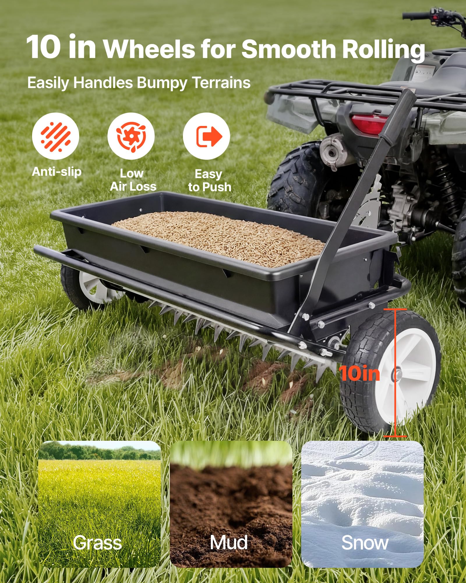Tow Behind trawnikowy Spreader z Aeration Spikes