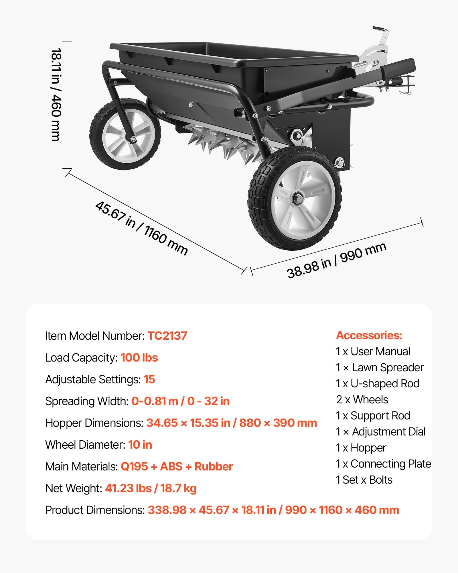 Tow Behind trawnikowy Spreader z Aeration Spikes