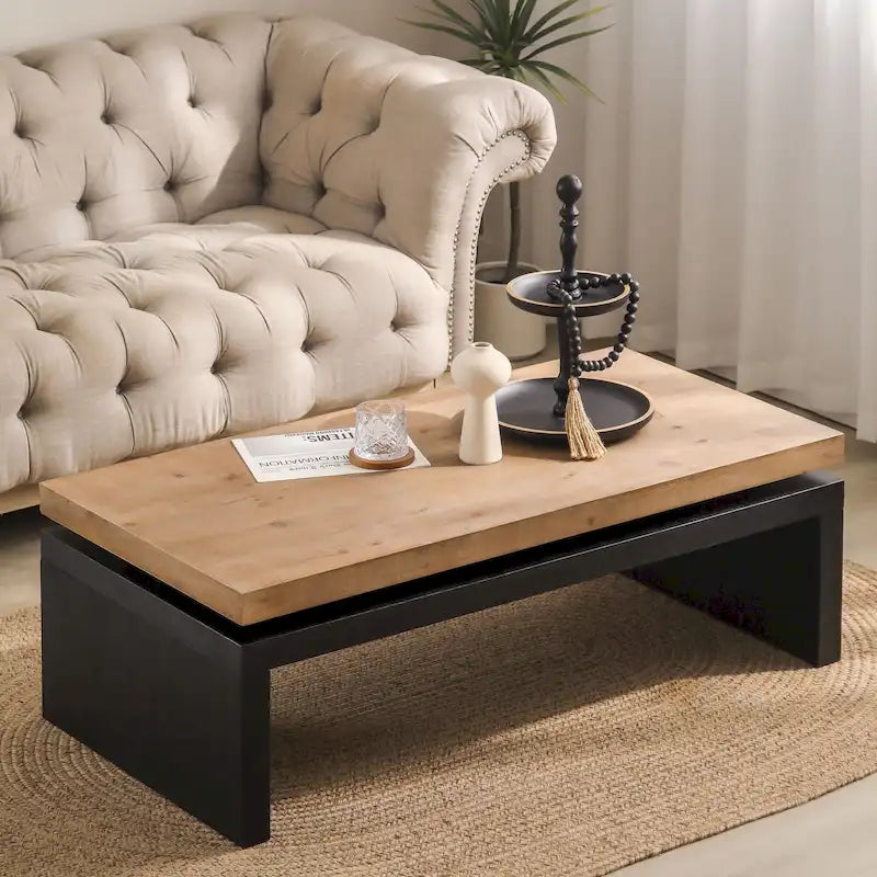 Stolik kawowy, Versatile 2-poziom, w czarny i Natural drewno, do Living pokój