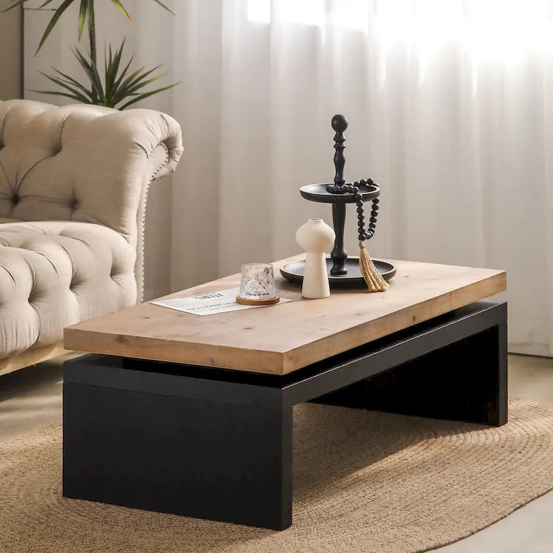 Stolik kawowy, Versatile 2-poziom, w czarny i Natural drewno, do Living pokój