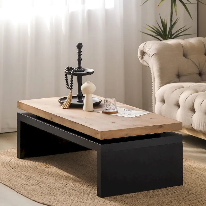 Stolik kawowy, Versatile 2-poziom, w czarny i Natural drewno, do Living pokój