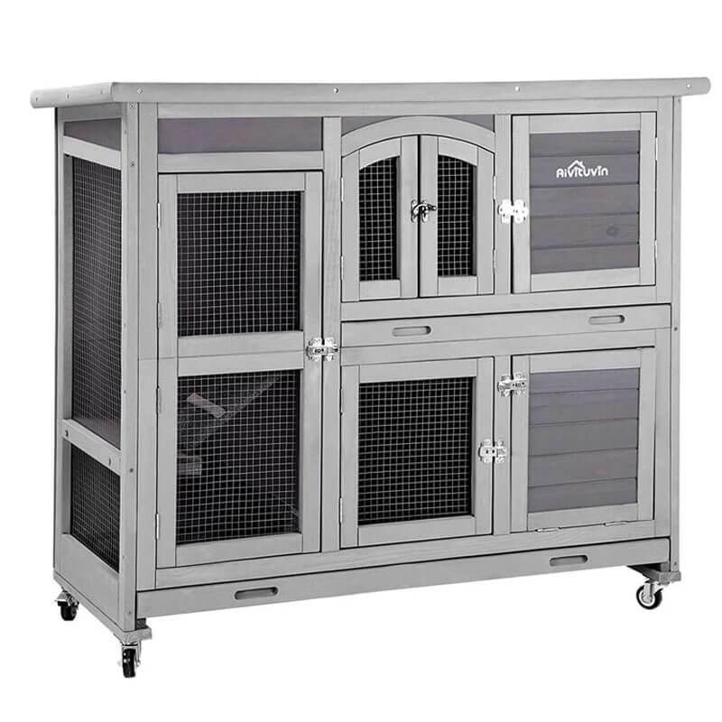 Suumerpety drewno Rabbit Hutch Bunny klatka z koło, Two Layer Guinea Pig domek do Outdoors i Indoors