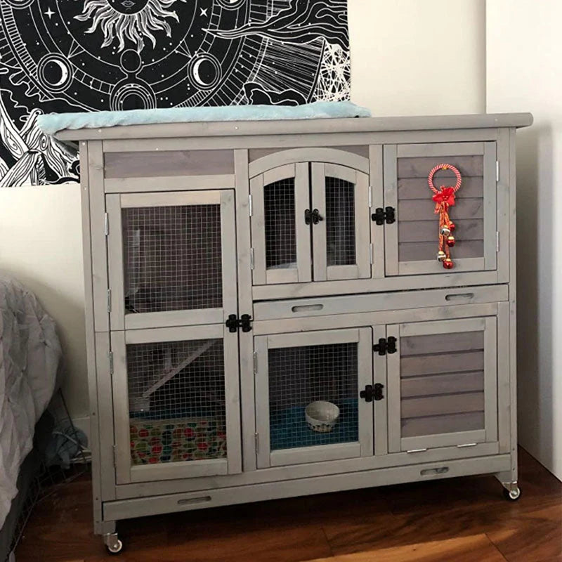 Suumerpety drewno Rabbit Hutch Bunny klatka z koło, Two Layer Guinea Pig domek do Outdoors i Indoors