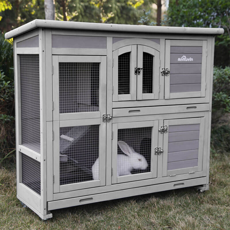 Suumerpety drewno Rabbit Hutch Bunny klatka z koło, Two Layer Guinea Pig domek do Outdoors i Indoors
