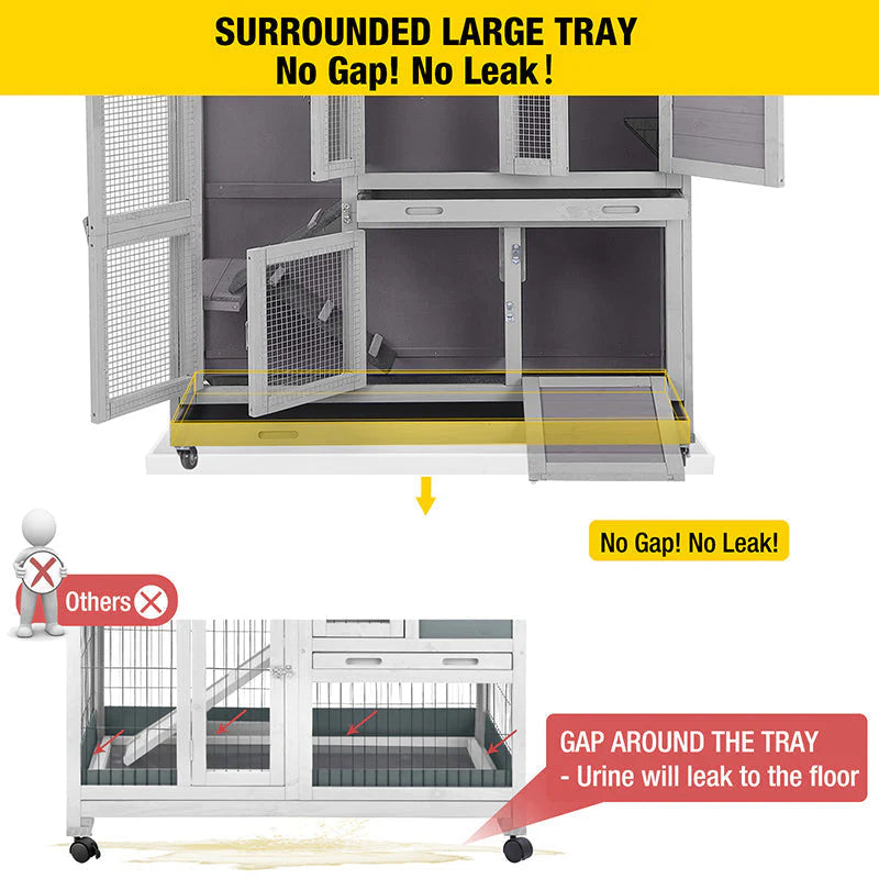 Suumerpety drewno Rabbit Hutch Bunny klatka z koło, Two Layer Guinea Pig domek do Outdoors i Indoors