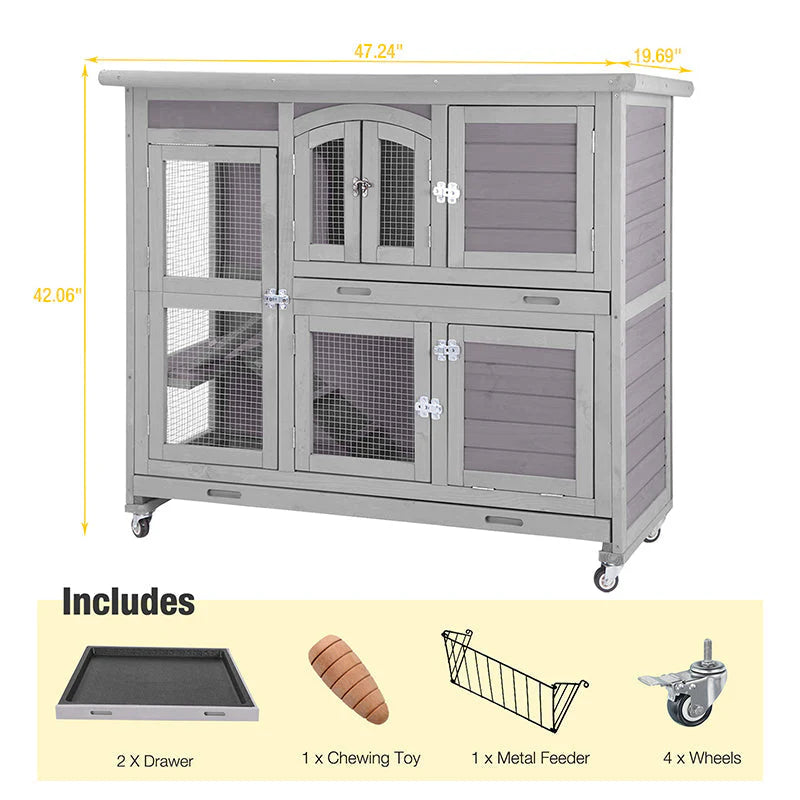 Suumerpety drewno Rabbit Hutch Bunny klatka z koło, Two Layer Guinea Pig domek do Outdoors i Indoors