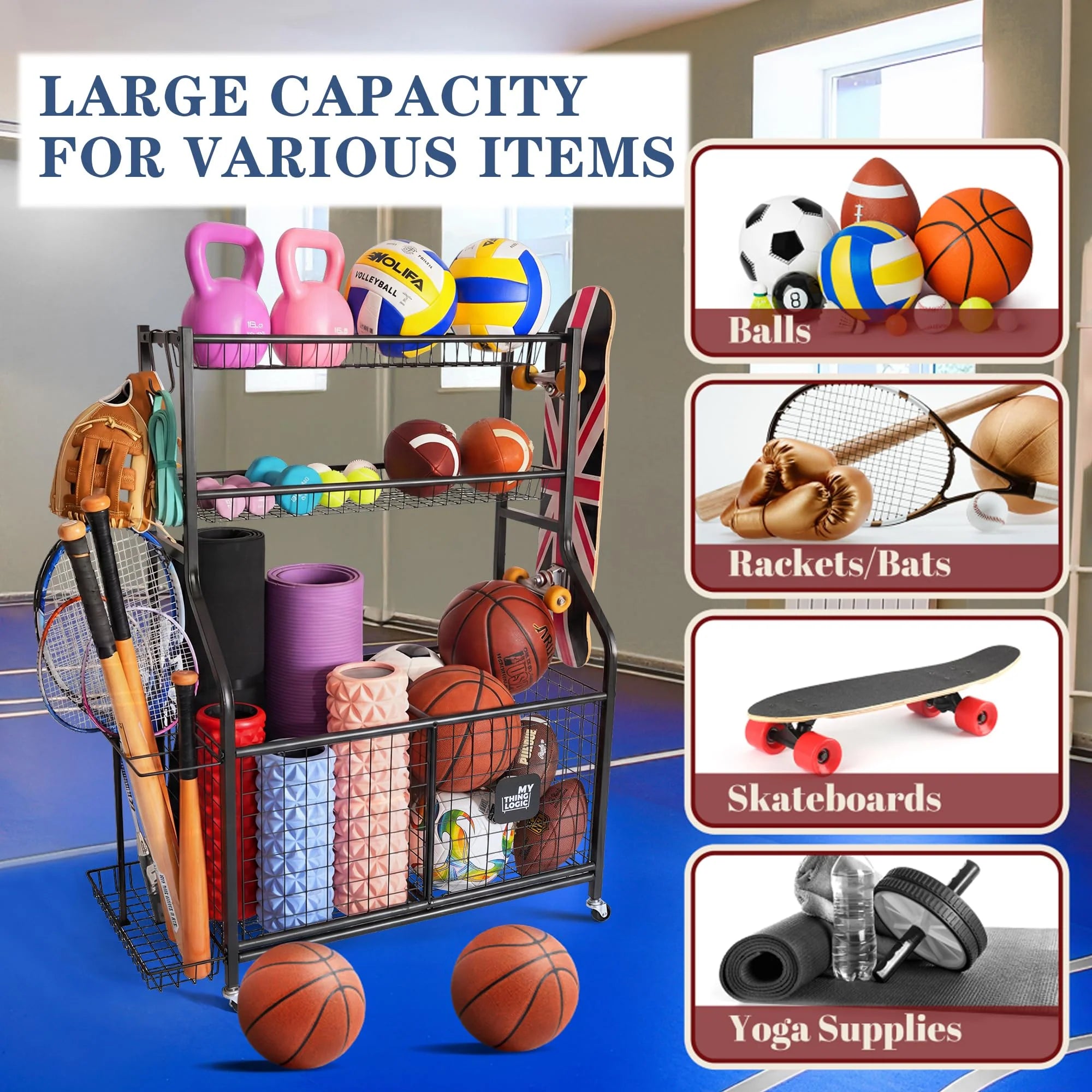 Ball, garazowy, magazynowy Organizer, do Sports Equipment