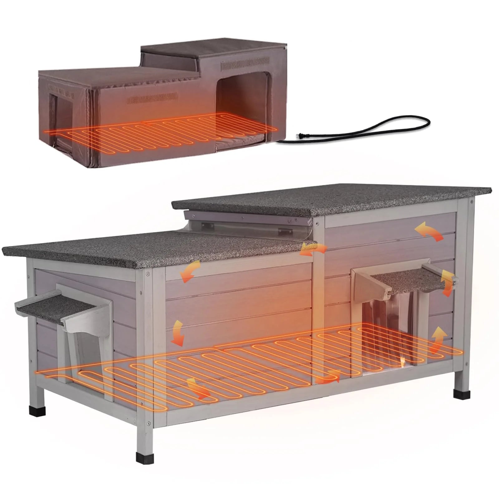 1787443025_DKYORIHv AIR93-IN-HP Heated Cat House, Featuring Designed for Outdoor Insulated Cat House Weatherproof Feral Cat Shelter with Heater and Insulated Liner