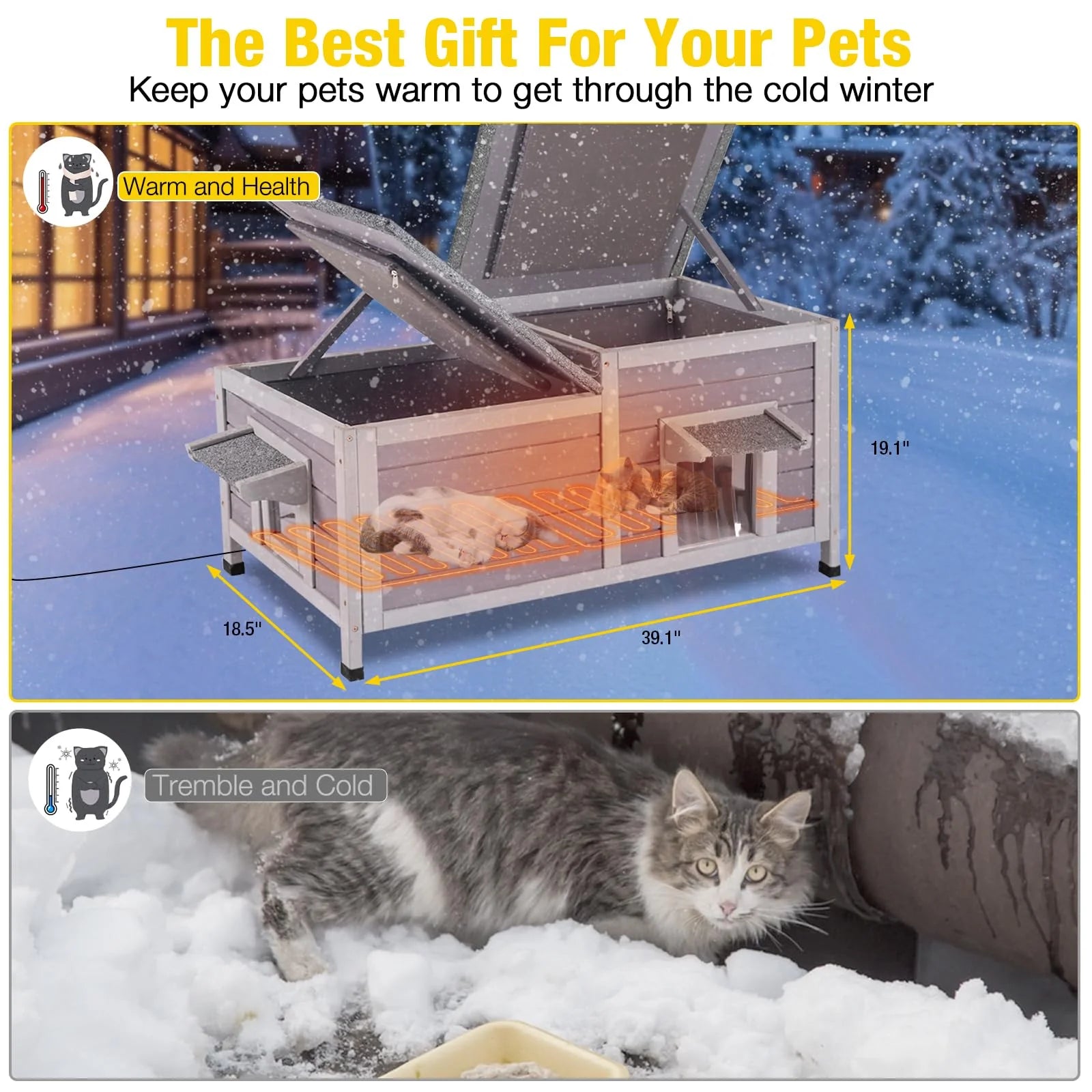 1787443037_4ple4FSW AIR93-IN-HP Heated Cat House, Featuring Designed for Outdoor Insulated Cat House Weatherproof Feral Cat Shelter with Heater and Insulated Liner