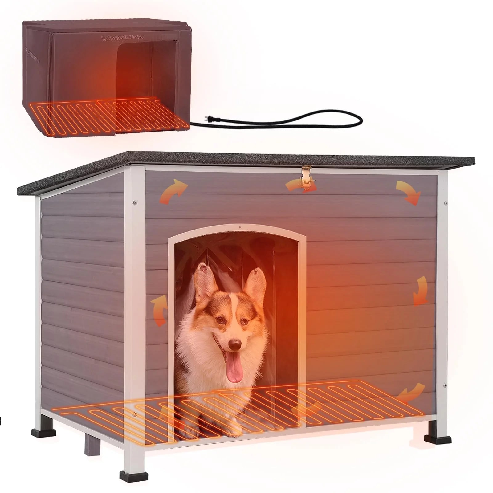 1787443173_4gU2jgZo Dog House - AIR43-M-HP Heated, Featuring Heater and Insulated Liner - Outdoor Insulated Dog Kennel with Metal Frame Large Dog Crate for Medium to