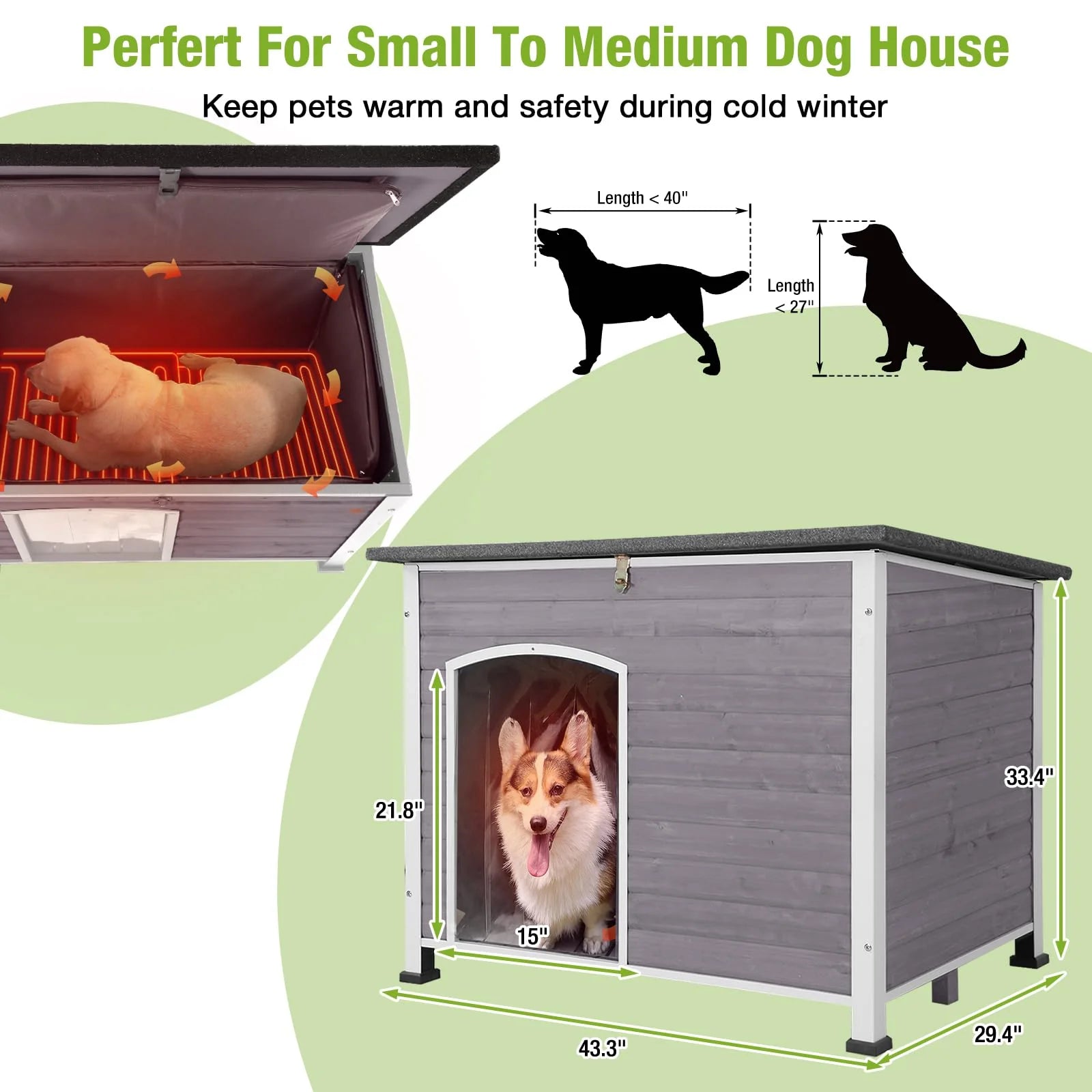 1787443194_tVQ9KJDH Dog House - AIR43-M-HP Heated, Featuring Heater and Insulated Liner - Outdoor Insulated Dog Kennel with Metal Frame Large Dog Crate for Medium to