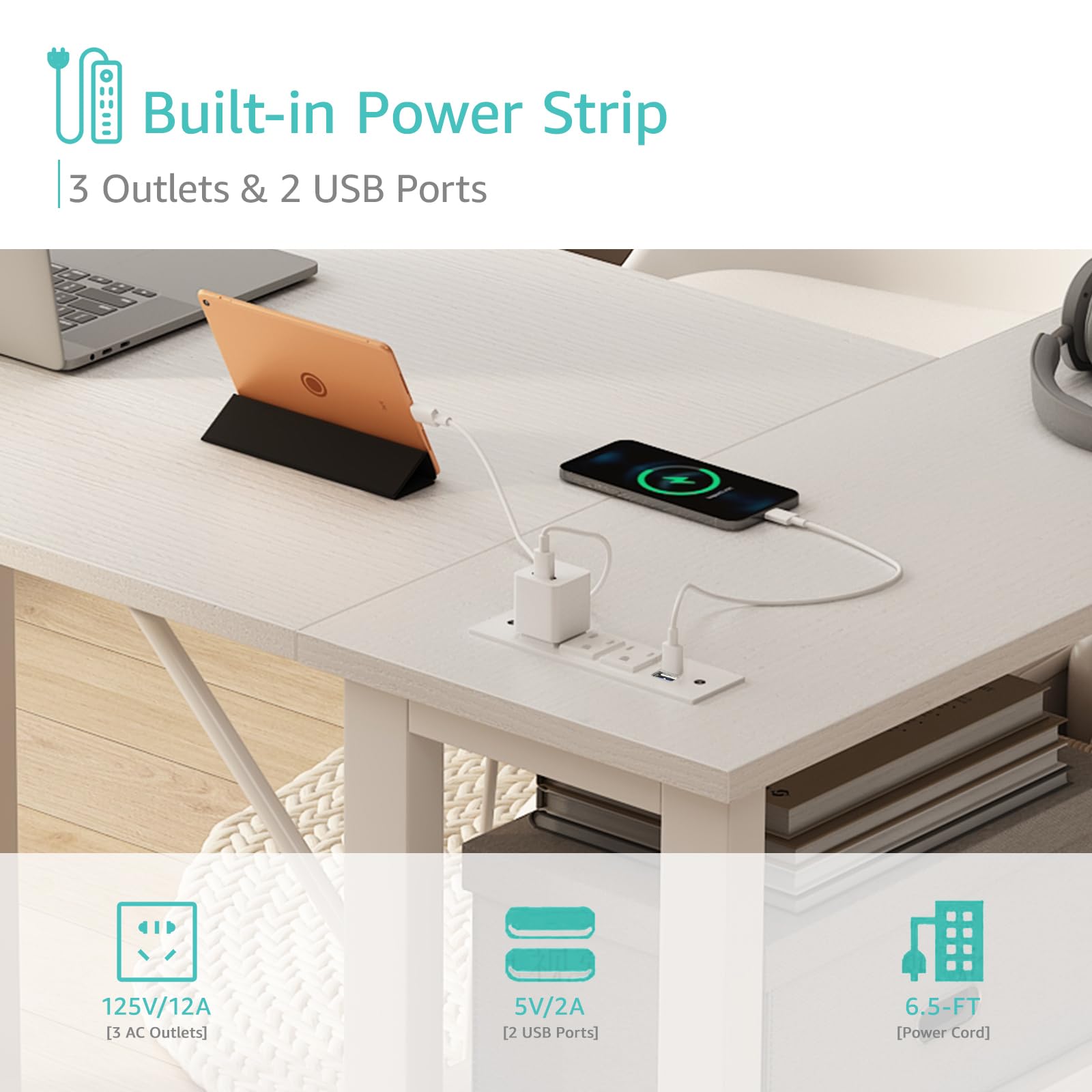 Biały L-shaped biurko komputerowe z szuflady i Outlet