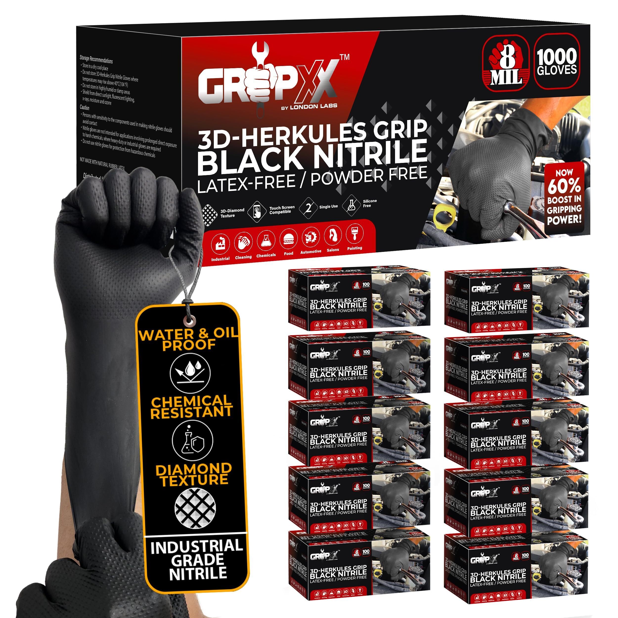 Herkules Grip 8Mil czarny Nitrile Gloves, wzmocniony