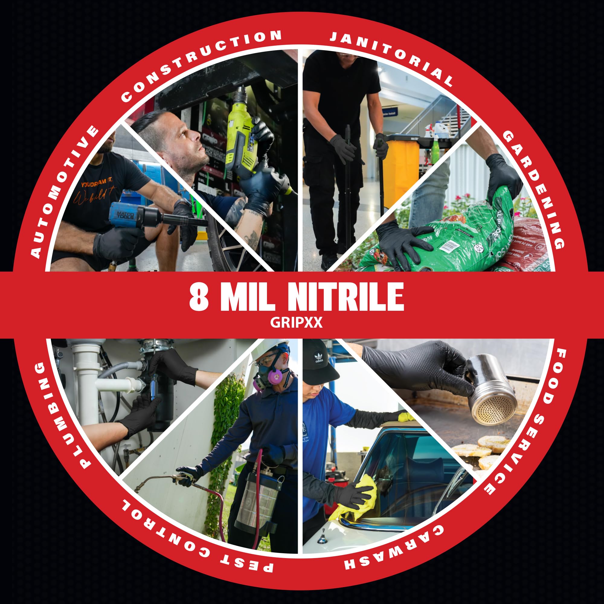 Herkules Grip 8Mil czarny Nitrile Gloves, wzmocniony