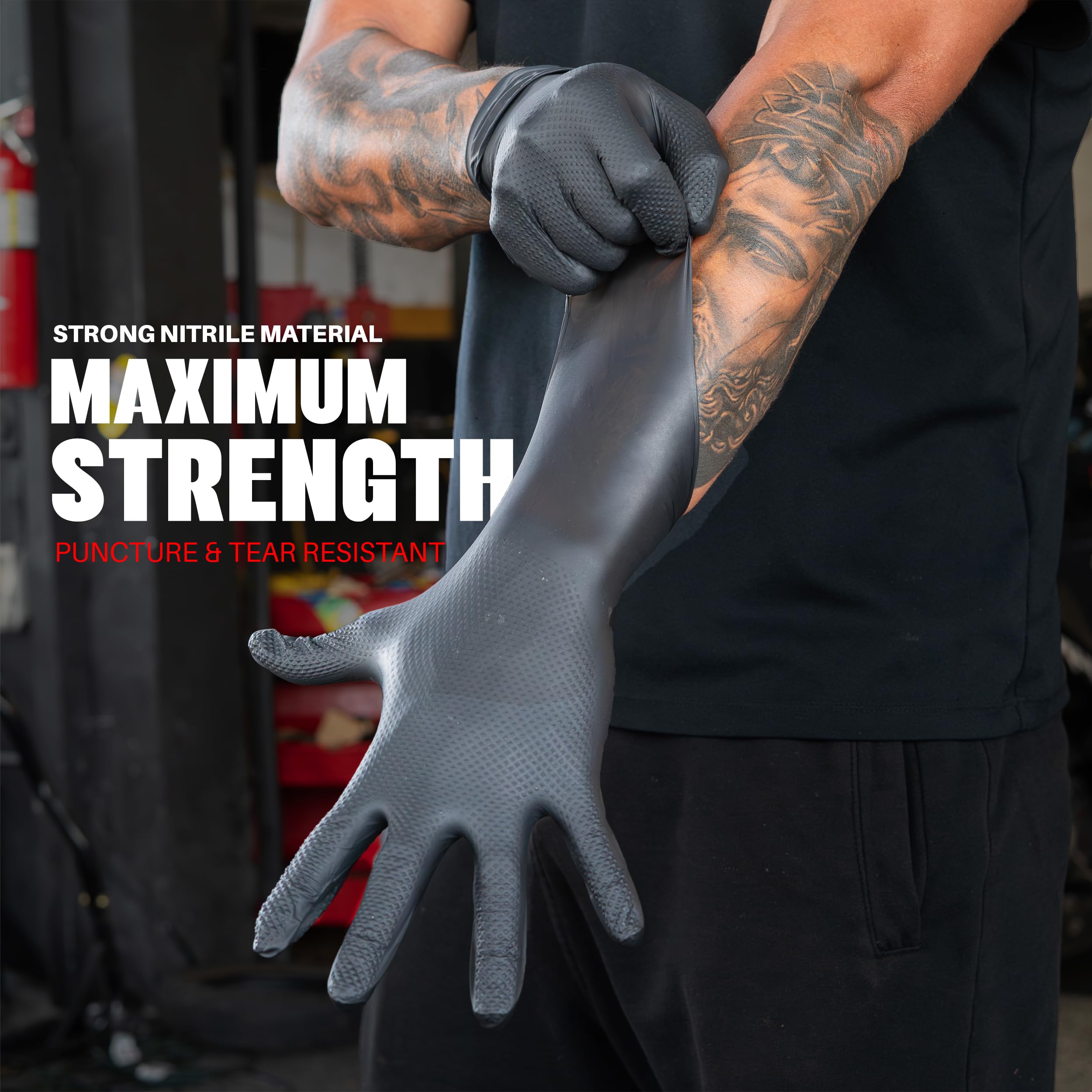 Herkules Grip 8Mil czarny Nitrile Gloves, wzmocniony