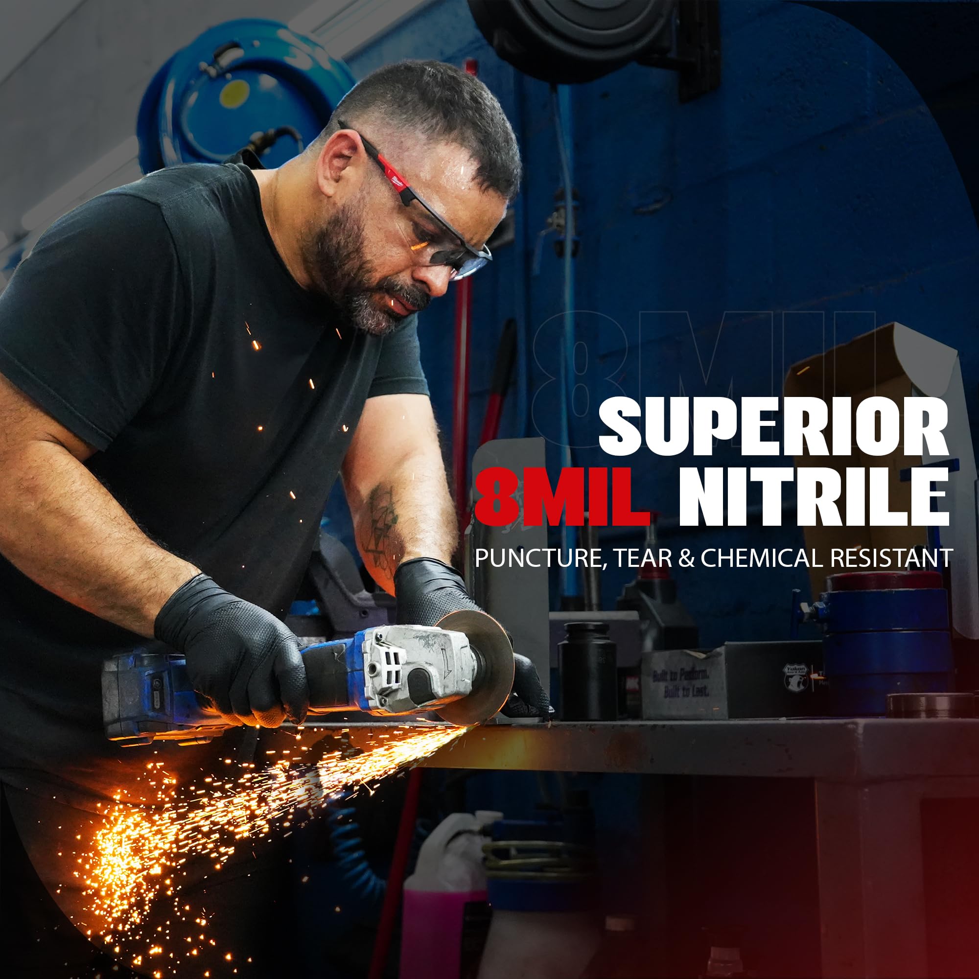 Herkules Grip 8Mil czarny Nitrile Gloves, wzmocniony