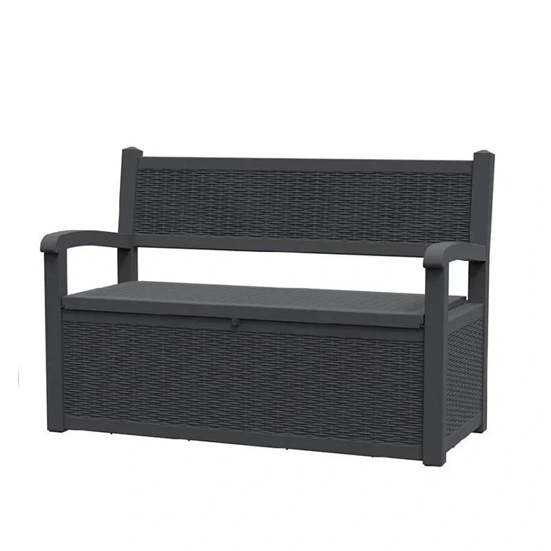 Storage Bench - Durable All-weather Resin, Featuring Lockable Hidden Compartment - Rattan-style Design, 500 Lbs Weight Capacity, 70-Gallon Storage Space
