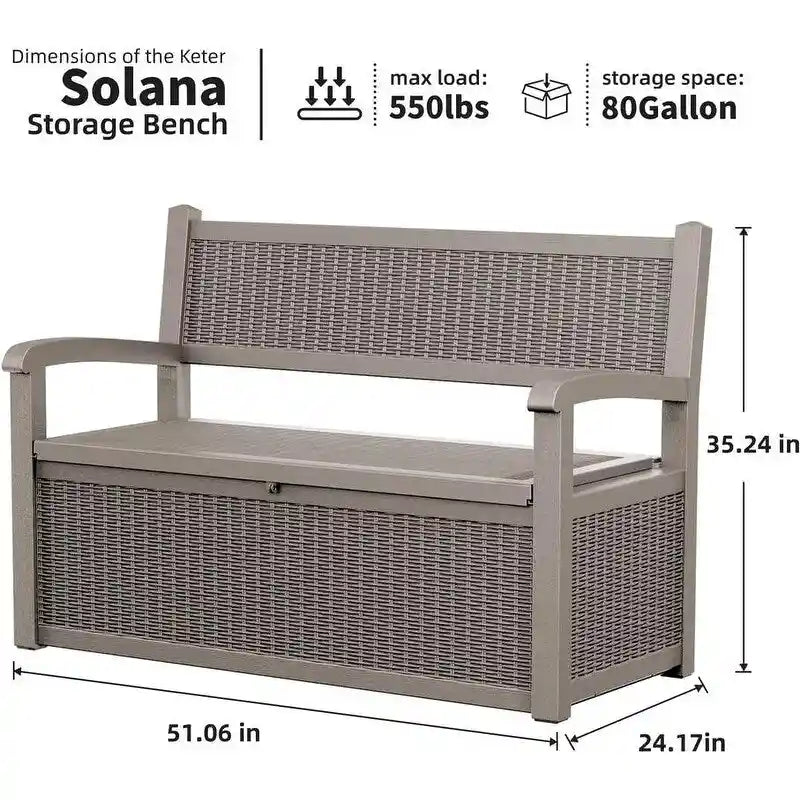 Storage Bench - Durable All-weather Resin, Featuring Lockable Hidden Compartment - Rattan-style Design, 500 Lbs Weight Capacity, 70-Gallon Storage Space