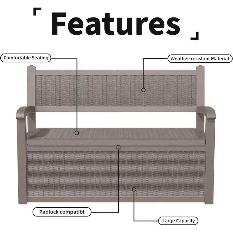 Storage Bench - Durable All-weather Resin, Featuring Lockable Hidden Compartment - Rattan-style Design, 500 Lbs Weight Capacity, 70-Gallon Storage Space