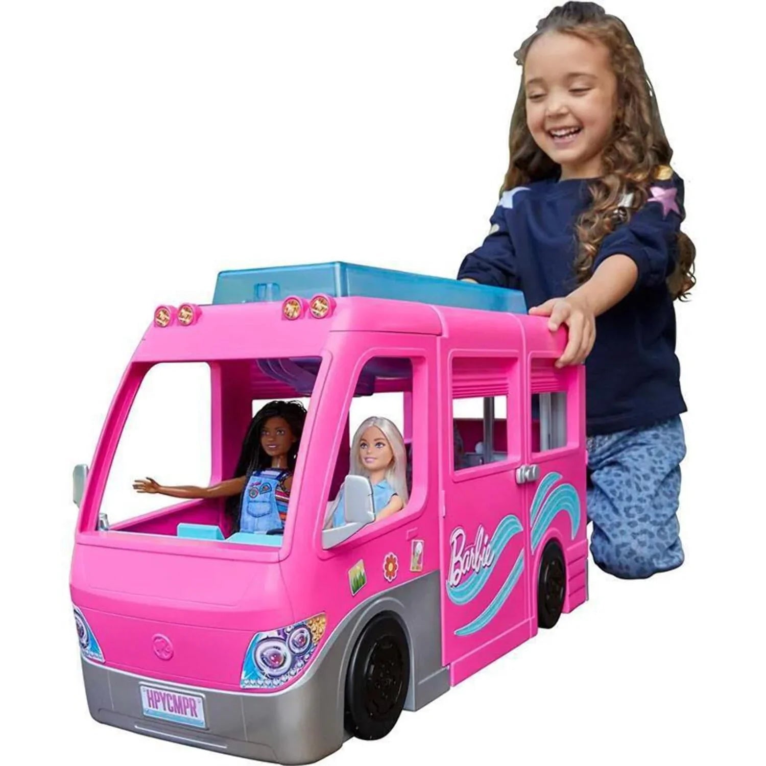 Dream Camper Van z Pets Playset, basen i zjezdzalnia, 60+ akcesoria do Ages 3
