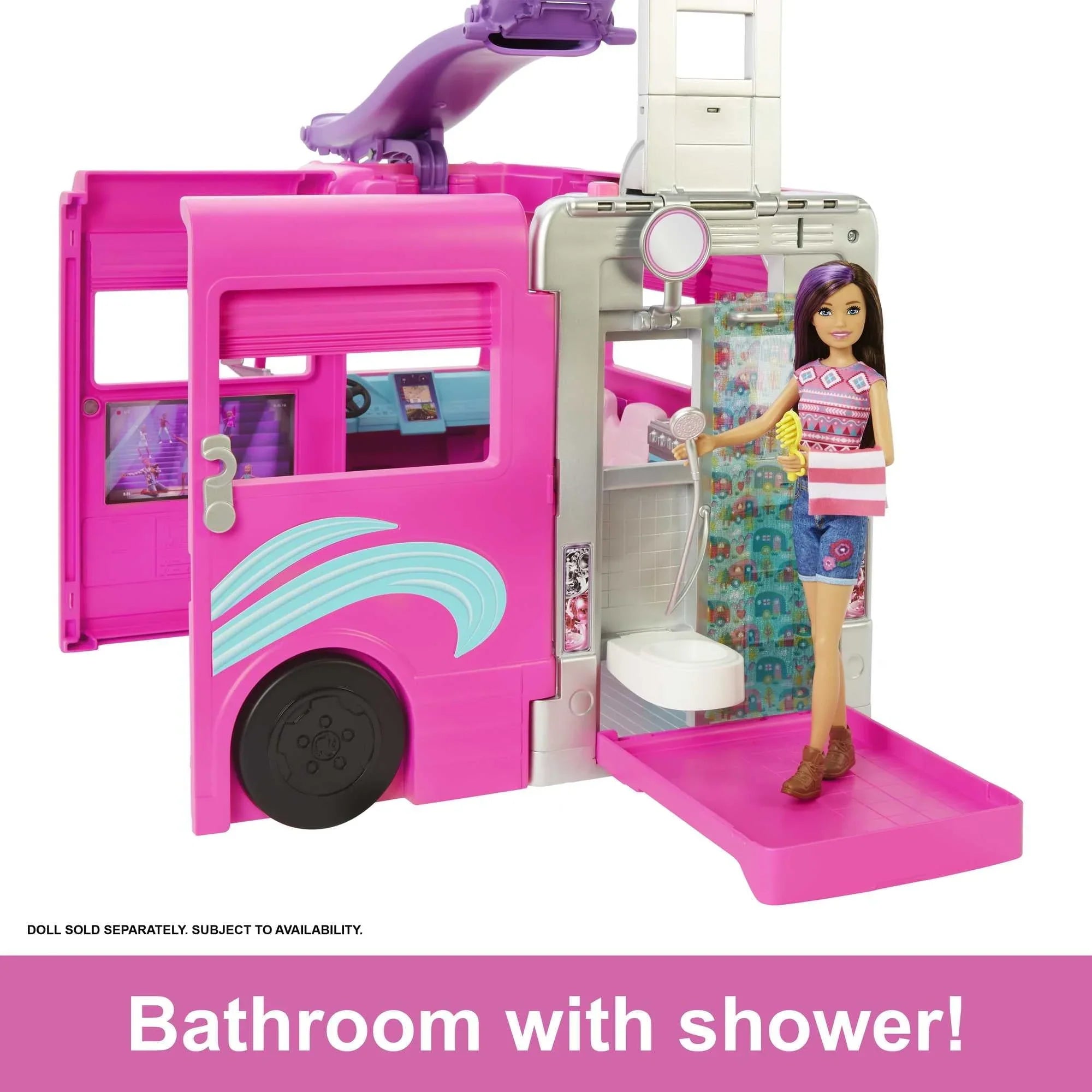 Dream Camper Van z Pets Playset, basen i zjezdzalnia, 60+ akcesoria do Ages 3