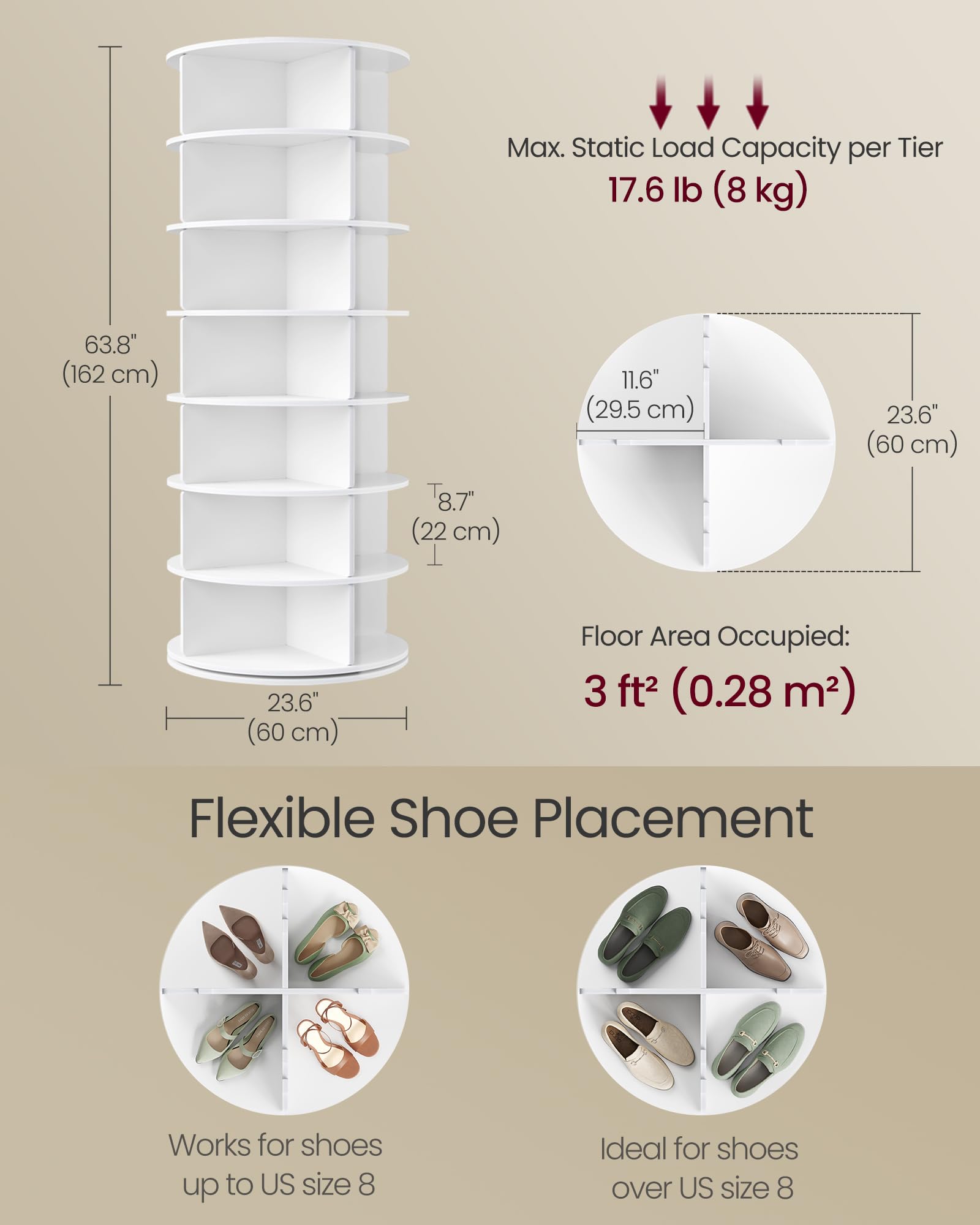 Regal, 7-poziom 360 Degrees Rotating Shoe, Organizer, biały