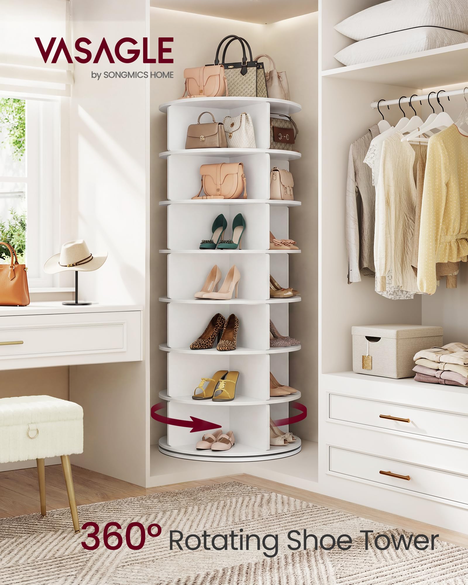 Regal, 7-poziom 360 Degrees Rotating Shoe, Organizer, biały