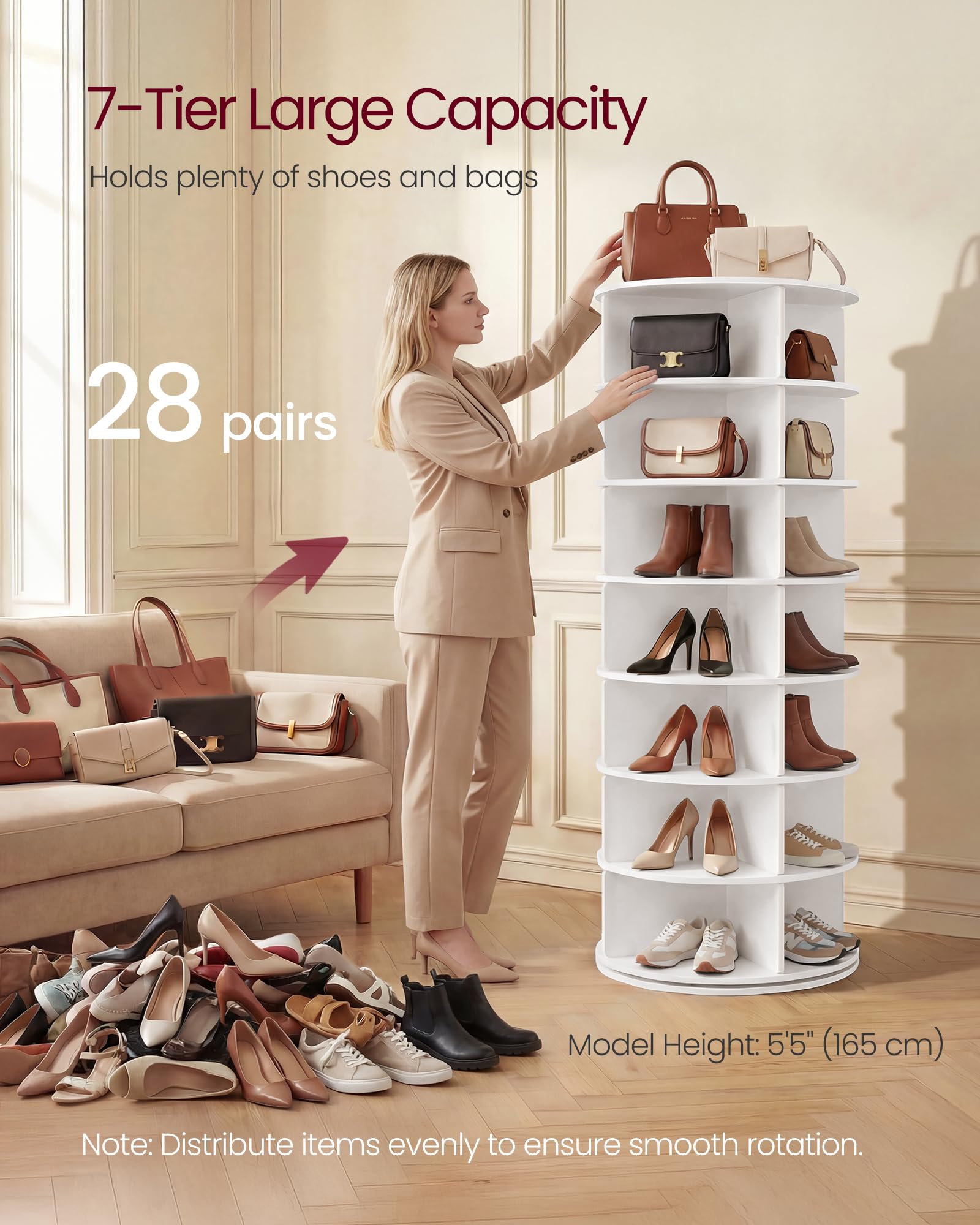 Regal, 7-poziom 360 Degrees Rotating Shoe, Organizer, biały