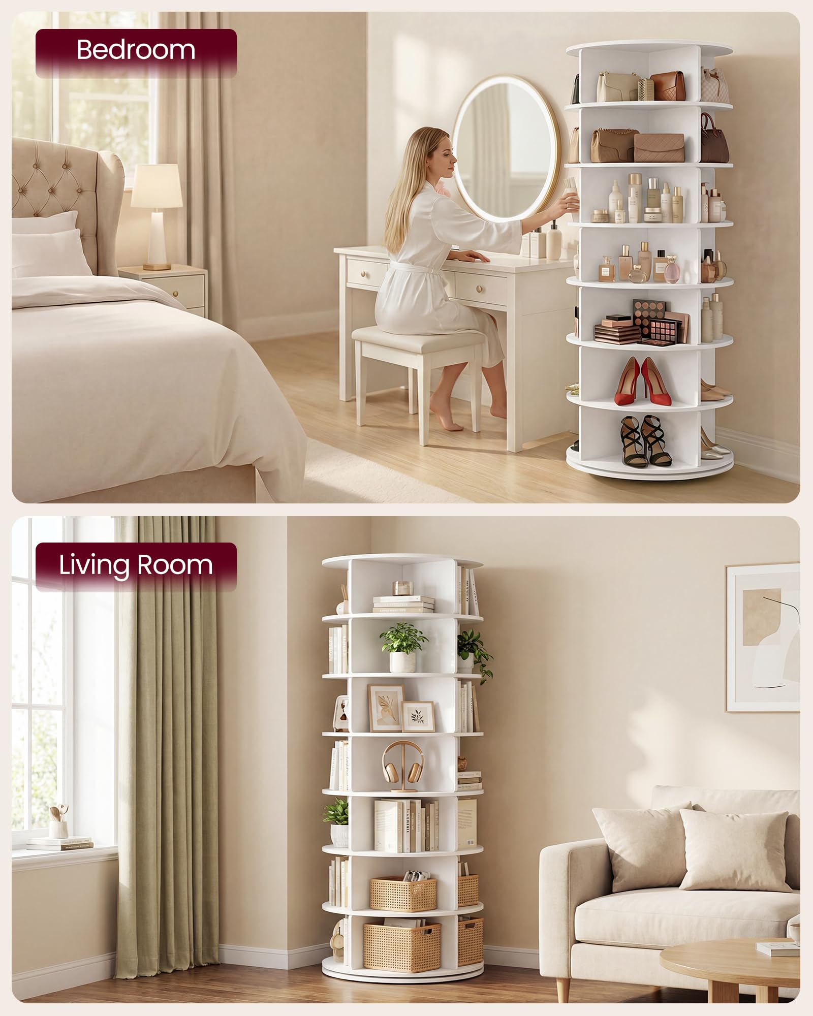 Regal, 7-poziom 360 Degrees Rotating Shoe, Organizer, biały