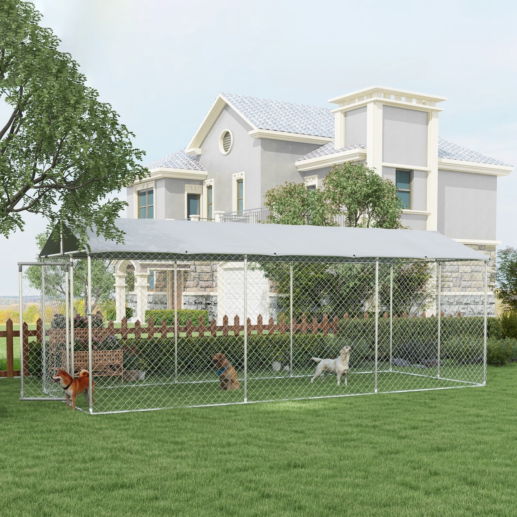 Dog Kennel - 19.7-ft X 7.5-ft X 7.5' Outdoor, W/waterproof Roof