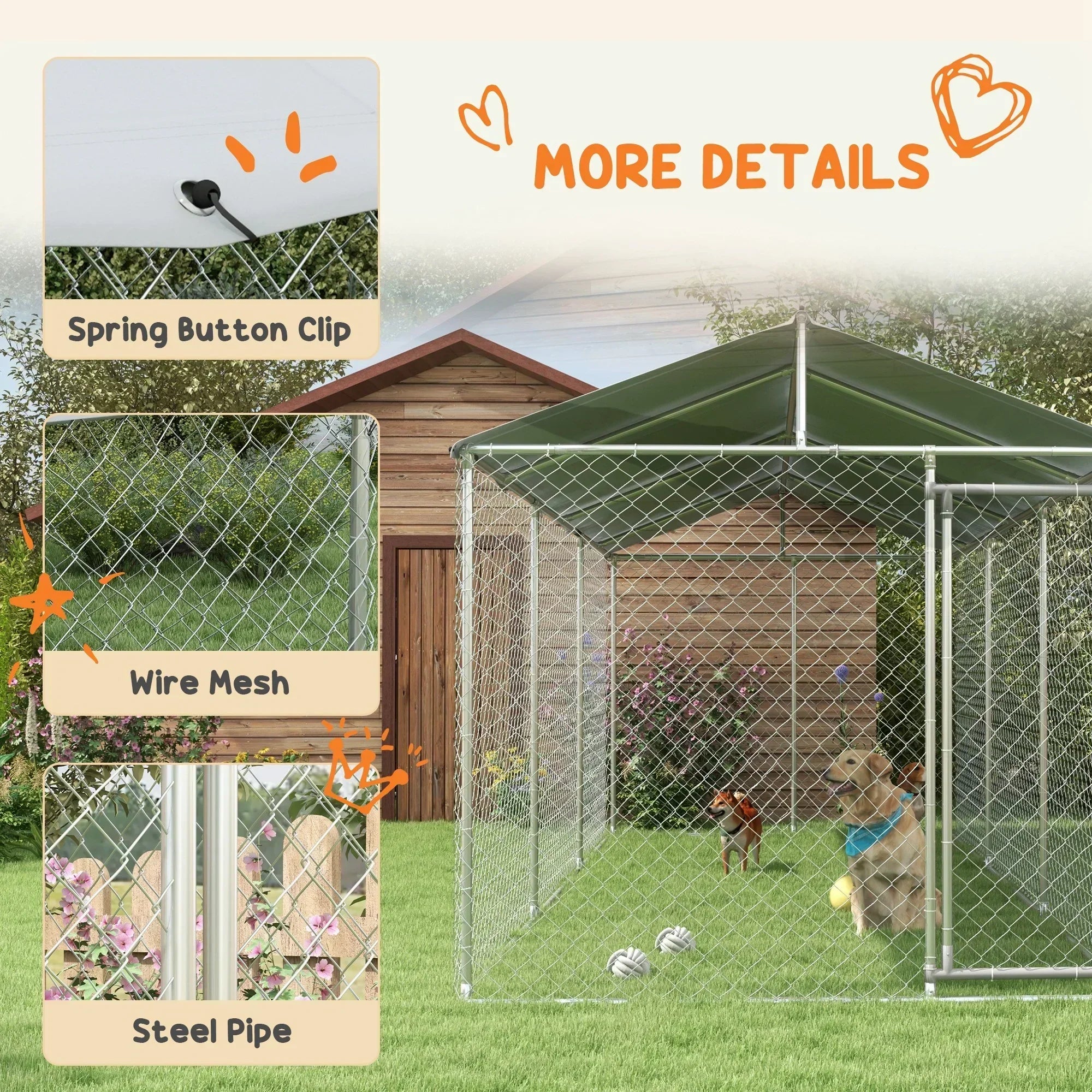 Dog Kennel - 19.7-ft X 7.5-ft X 7.5' Outdoor, W/waterproof Roof