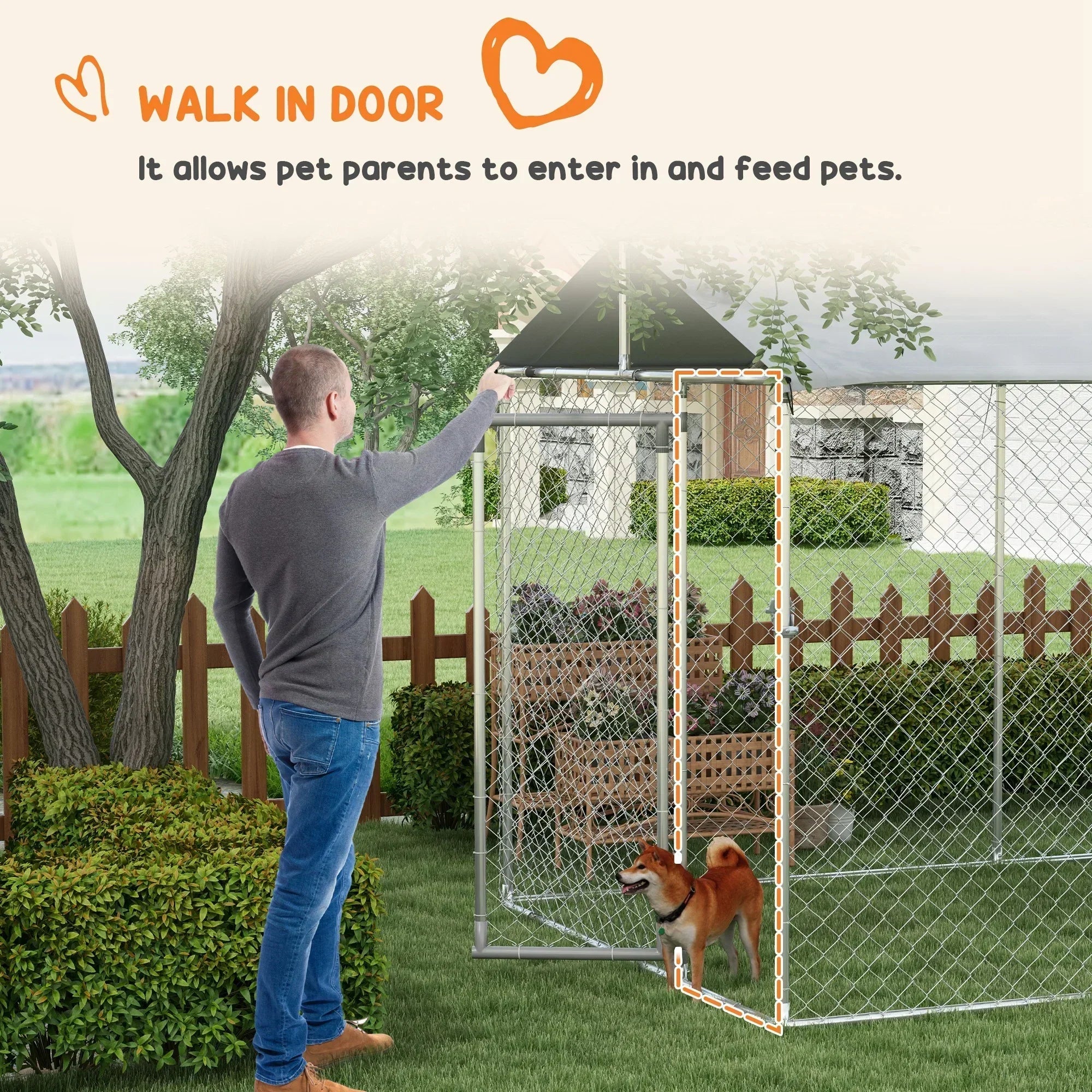 Dog Kennel - 19.7-ft X 7.5-ft X 7.5' Outdoor, W/waterproof Roof