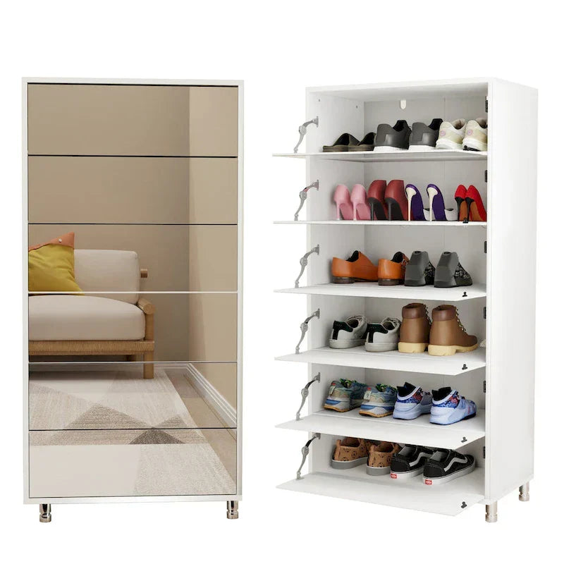 1787471519_NN5WHWWb Cabinet - Mirror Shoe, Featuring 6 Flip Drawers - Shoe Rack Organizer Store Ample Shoes, 4 Metal Legs, Hand-touch Flip-out Door