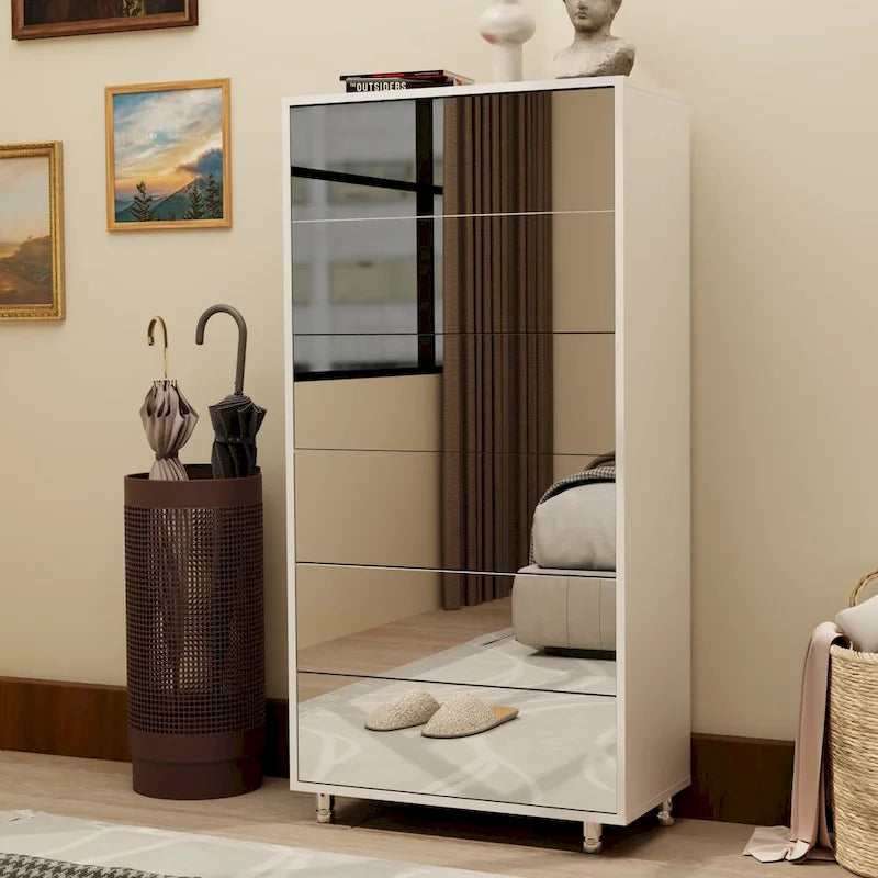 1787471536_BPMil7cu Cabinet - Mirror Shoe, Featuring 6 Flip Drawers - Shoe Rack Organizer Store Ample Shoes, 4 Metal Legs, Hand-touch Flip-out Door