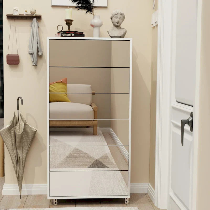 1787471544_sXvDdE3k Cabinet - Mirror Shoe, Featuring 6 Flip Drawers - Shoe Rack Organizer Store Ample Shoes, 4 Metal Legs, Hand-touch Flip-out Door