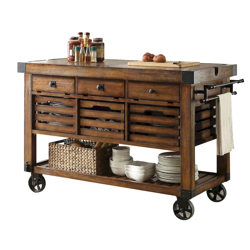 1787474183_Oc4VUbgA Kuchenny wózek z 3 szuflady w Distressed Chestnut