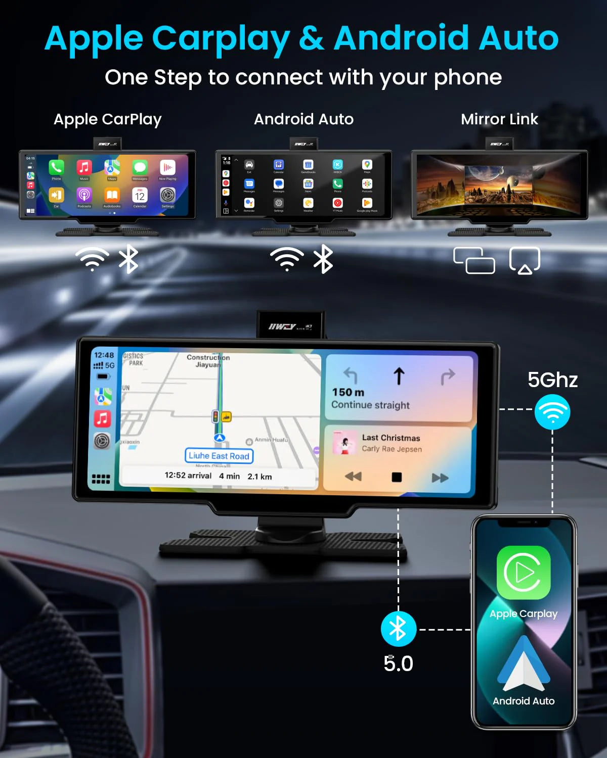 Przenośny Carplay ekran 10'' samochodowy Stereo 4K Dash kamera