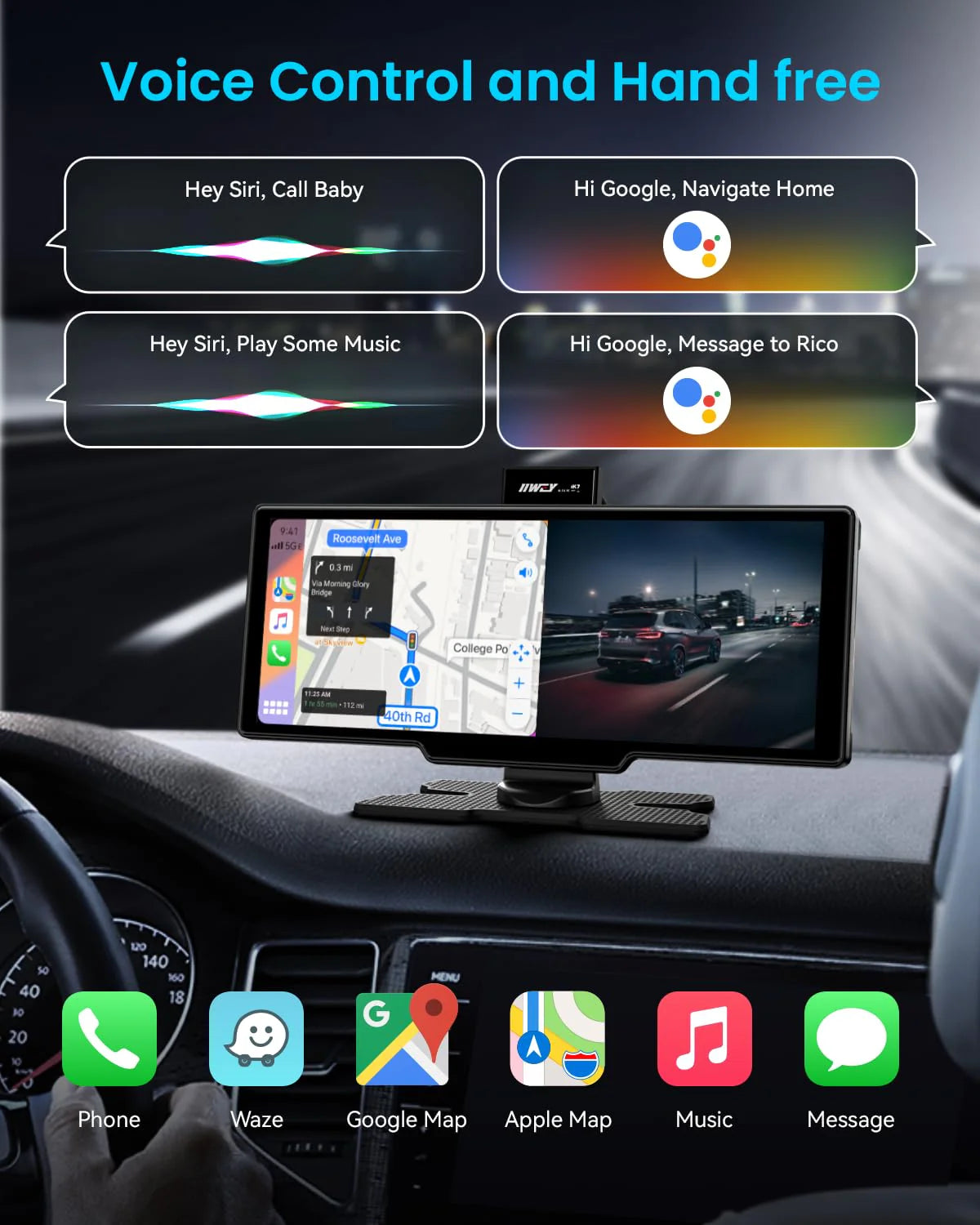 Przenośny Carplay ekran 10'' samochodowy Stereo 4K Dash kamera