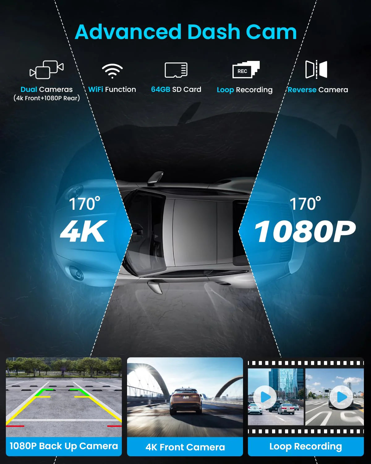 Przenośny Carplay ekran 10'' samochodowy Stereo 4K Dash kamera
