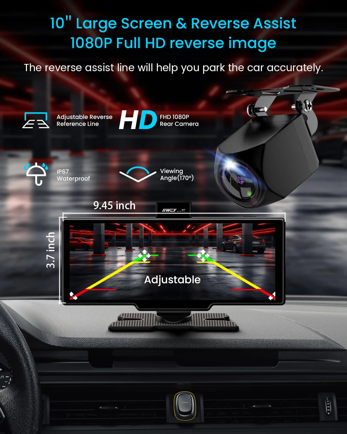 Przenośny Carplay ekran 10'' samochodowy Stereo 4K Dash kamera