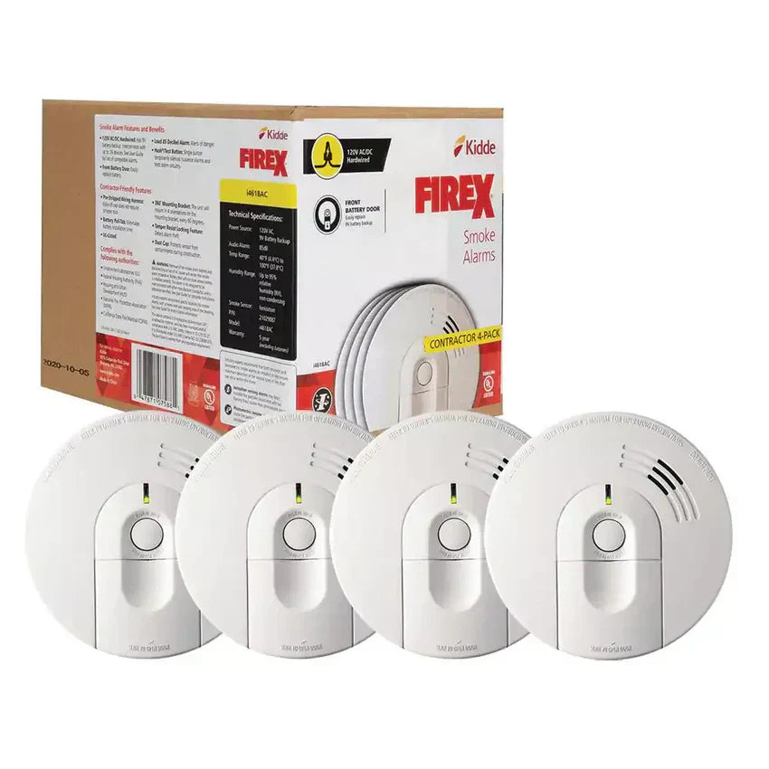1787476069_Y1jxz002 I4618 4-pakiet Hardwired Smoke Alarm z Ionization Sensor, 120V AC, 9V akumulator Backup