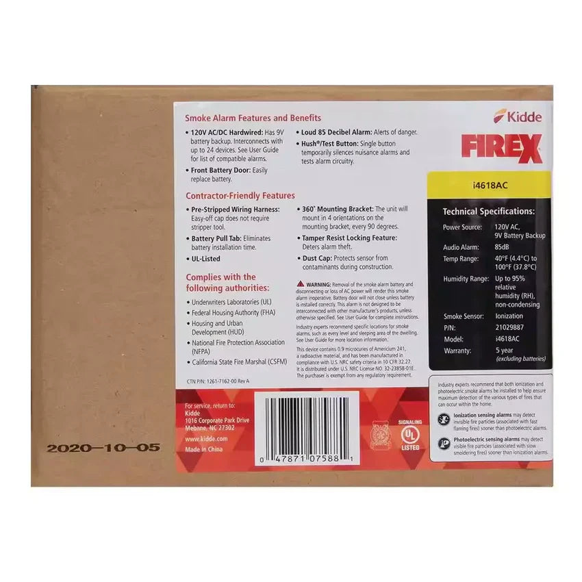 I4618 4-pakiet Hardwired Smoke Alarm z Ionization Sensor, 120V AC, 9V akumulator Backup
