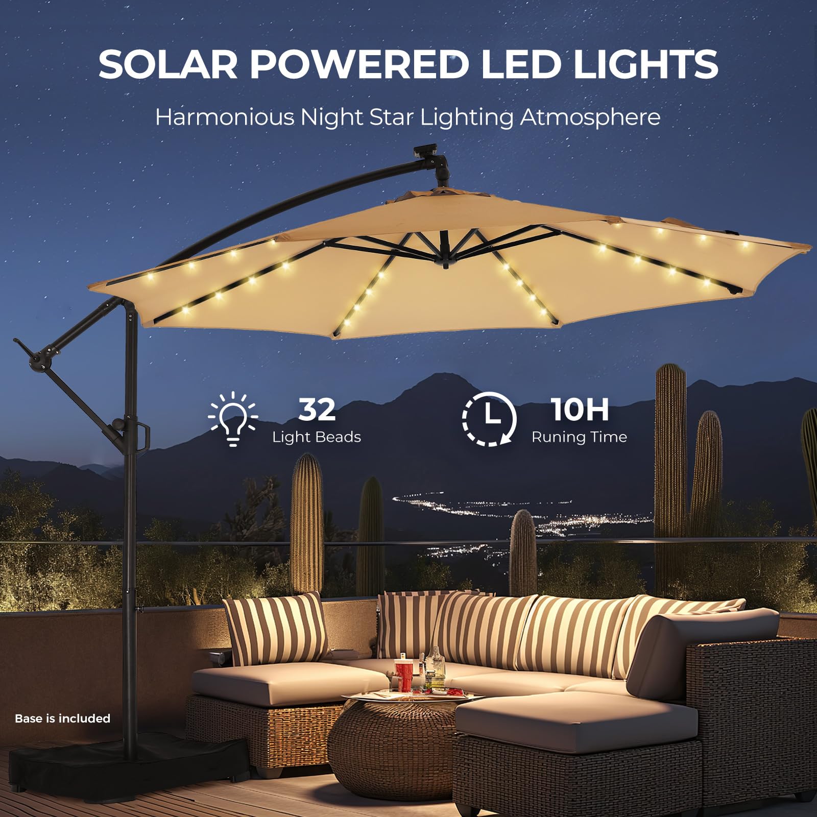 10ft słoneczny LED tarasowy z podstawa Umbrella, Beige
