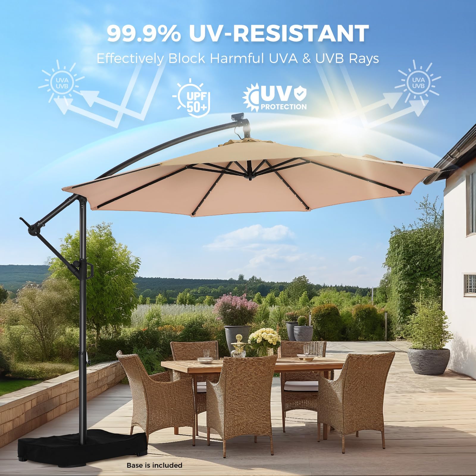 10ft słoneczny LED tarasowy z podstawa Umbrella, Beige