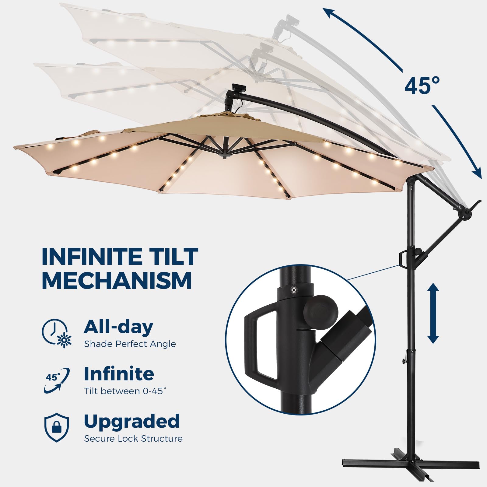 10ft słoneczny LED tarasowy z podstawa Umbrella, Beige