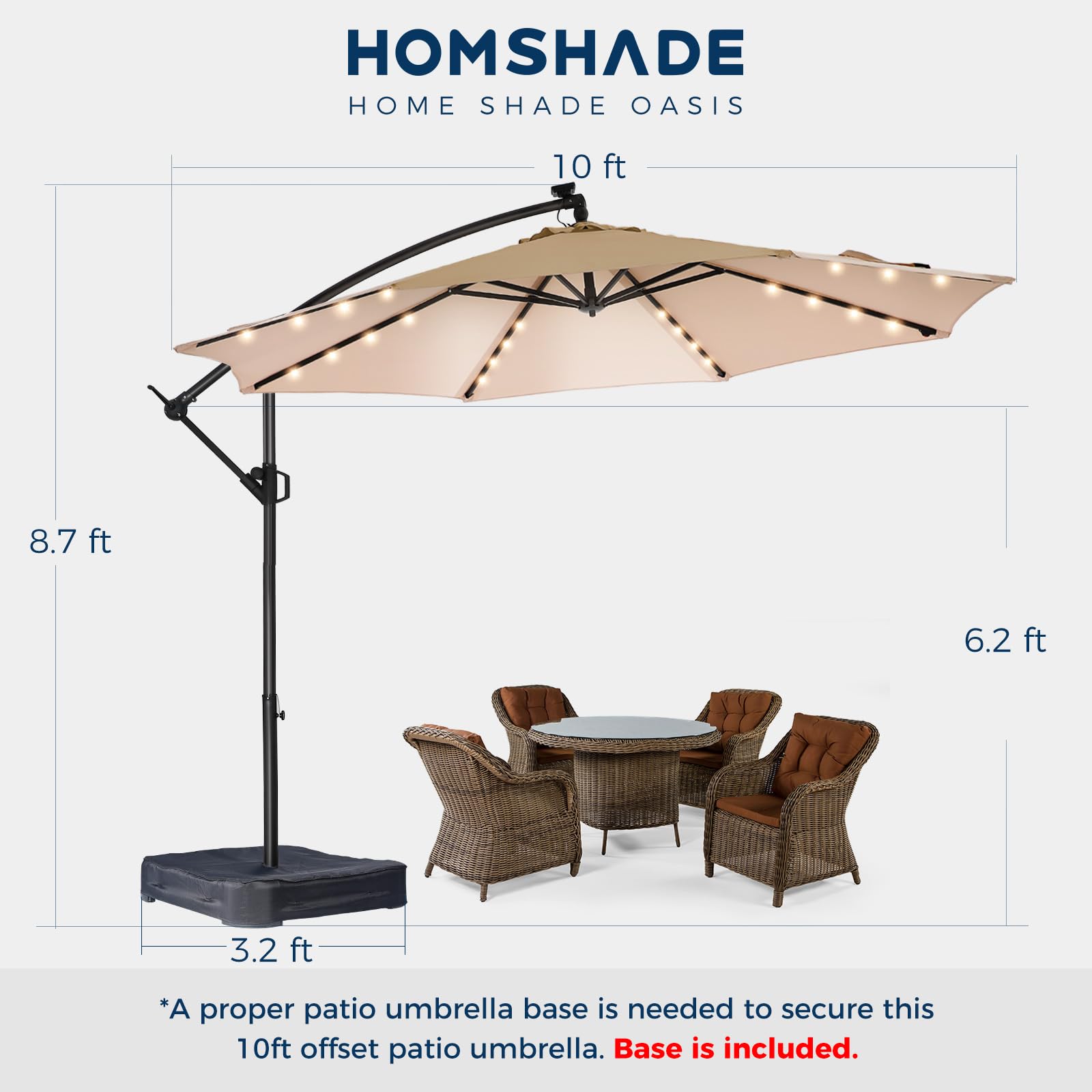 10ft słoneczny LED tarasowy z podstawa Umbrella, Beige