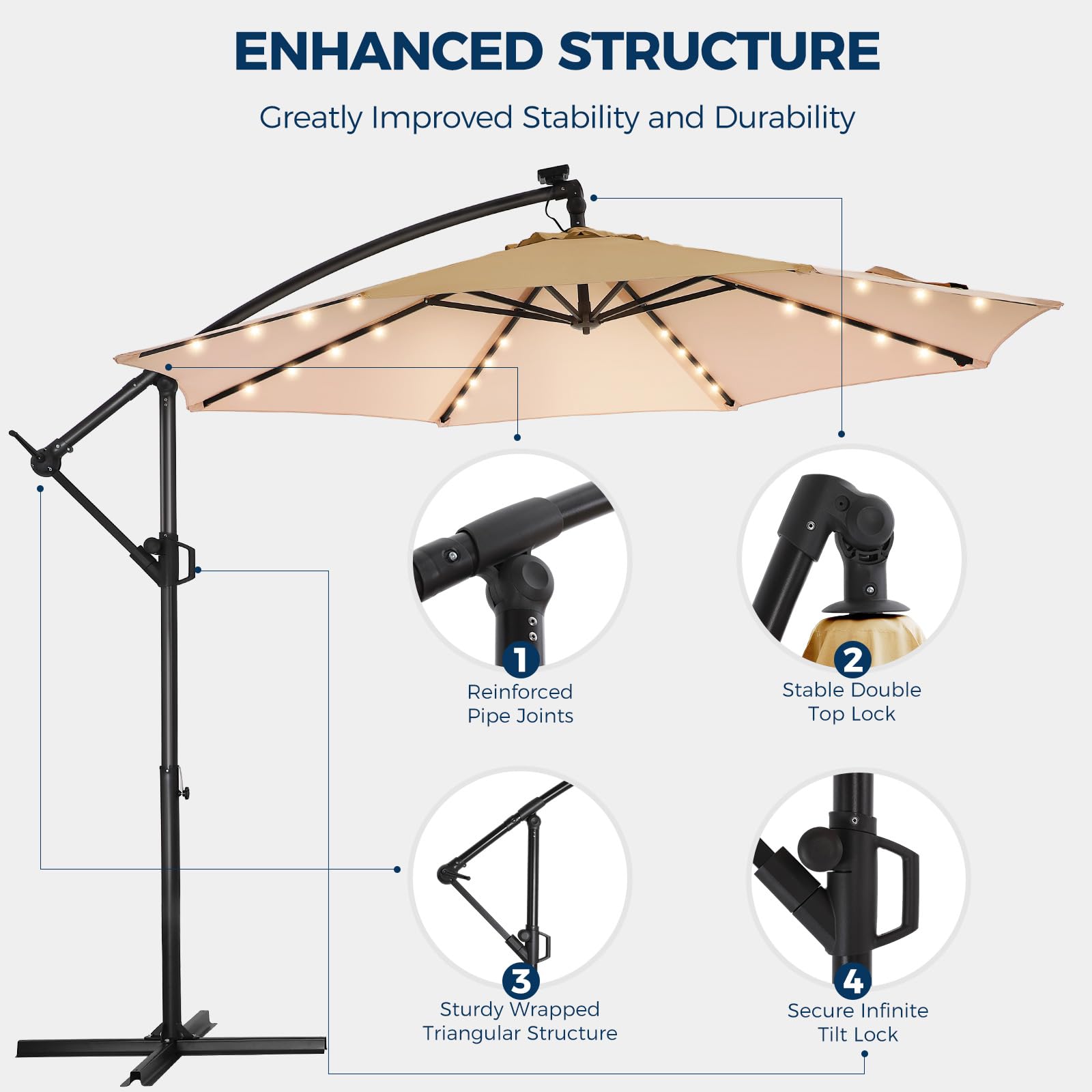 10ft słoneczny LED tarasowy z podstawa Umbrella, Beige