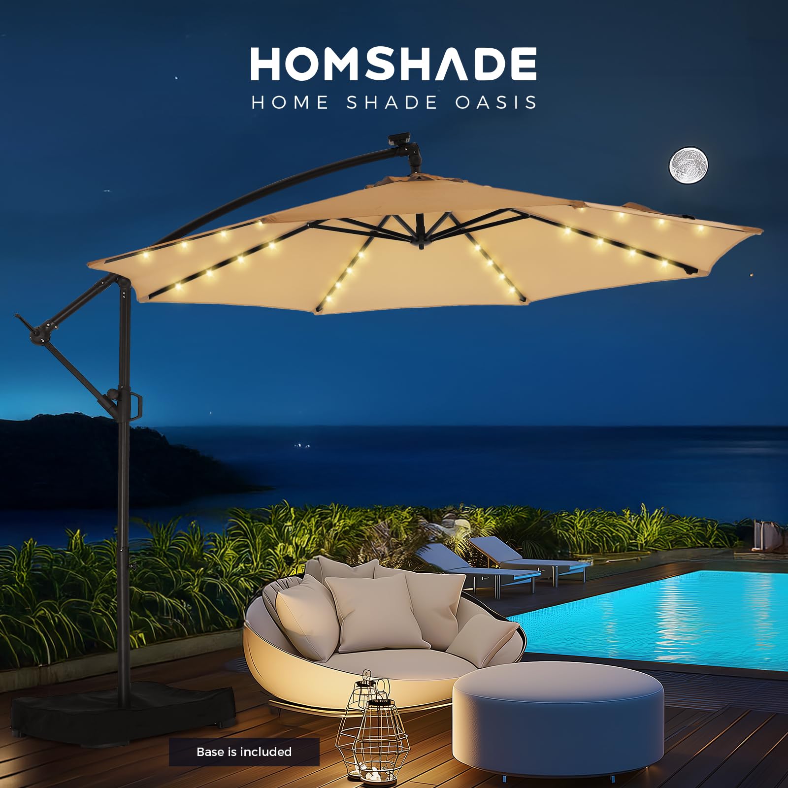 10ft słoneczny LED tarasowy z podstawa Umbrella, Beige